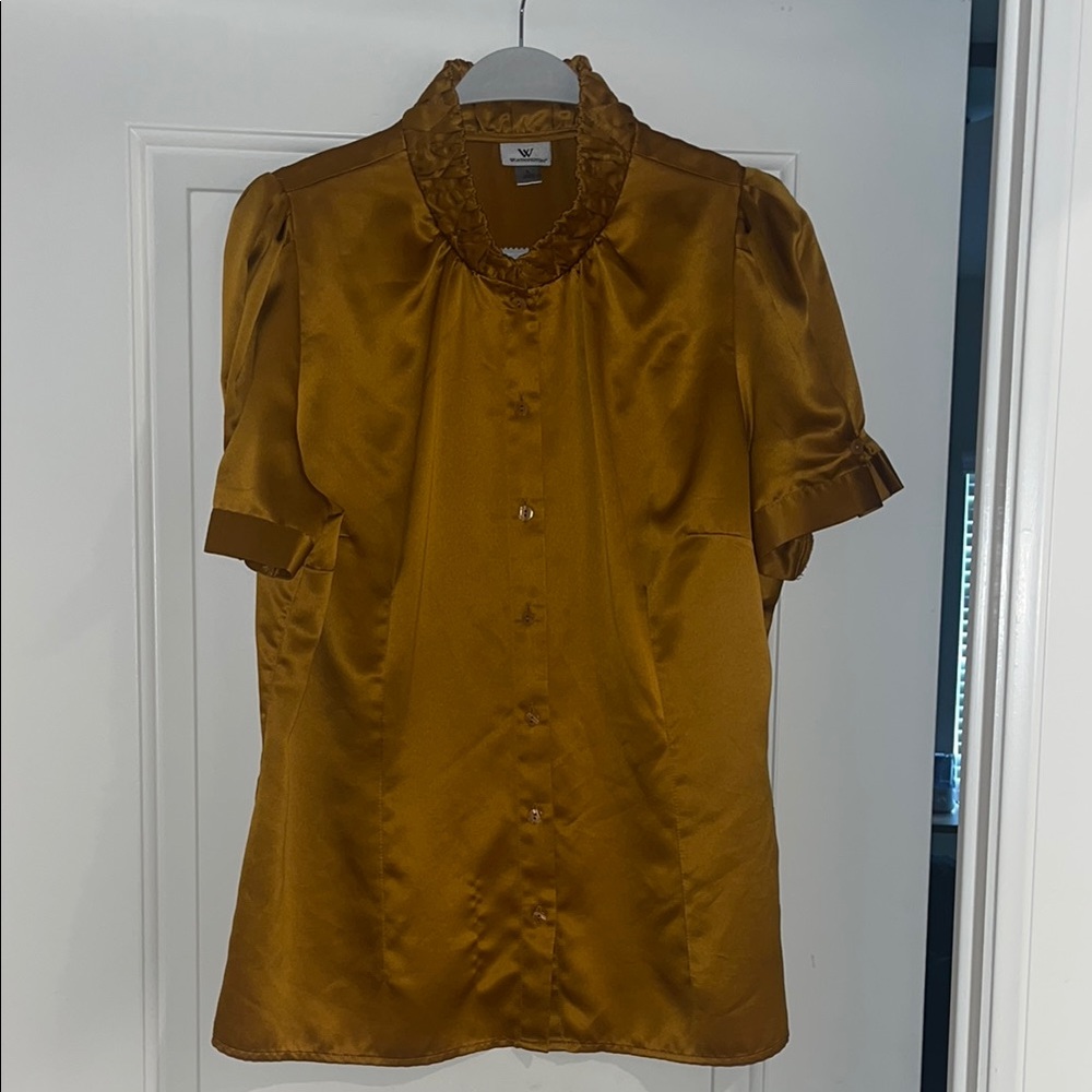 Worthington Brown Buttoned Blouse with Peter Pan Collar